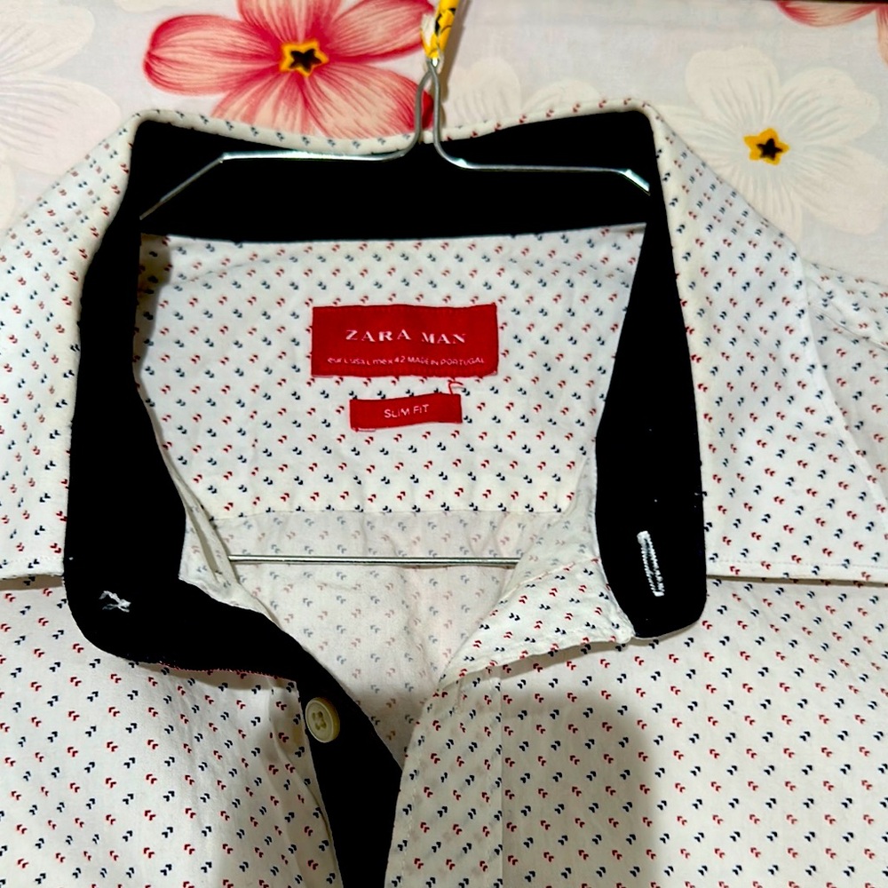 Zara White Casual Button Down Shirt with Black Polka Dots12